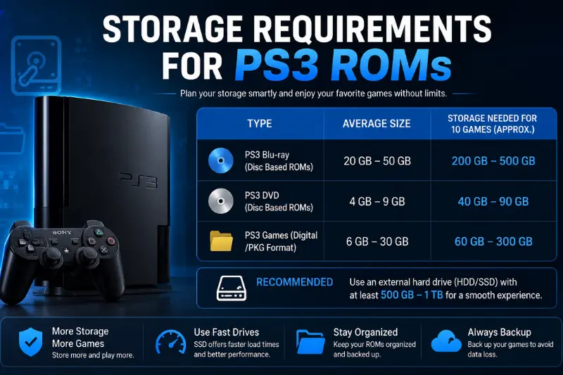 storage requirements for ps3 roms