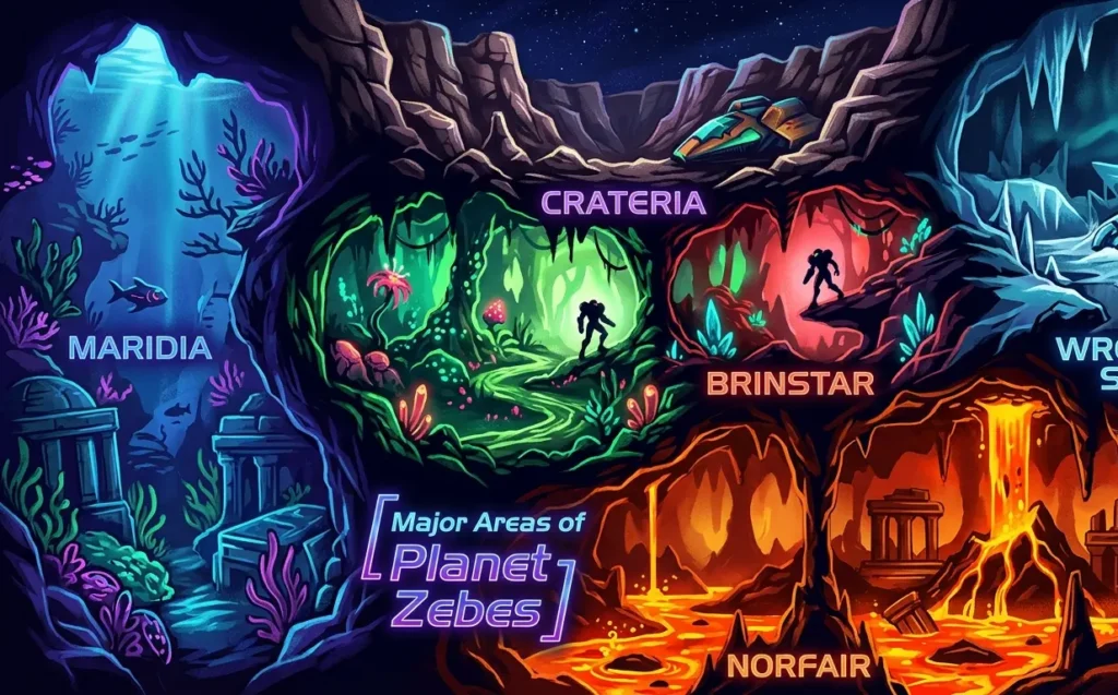 major areas of planet zebes